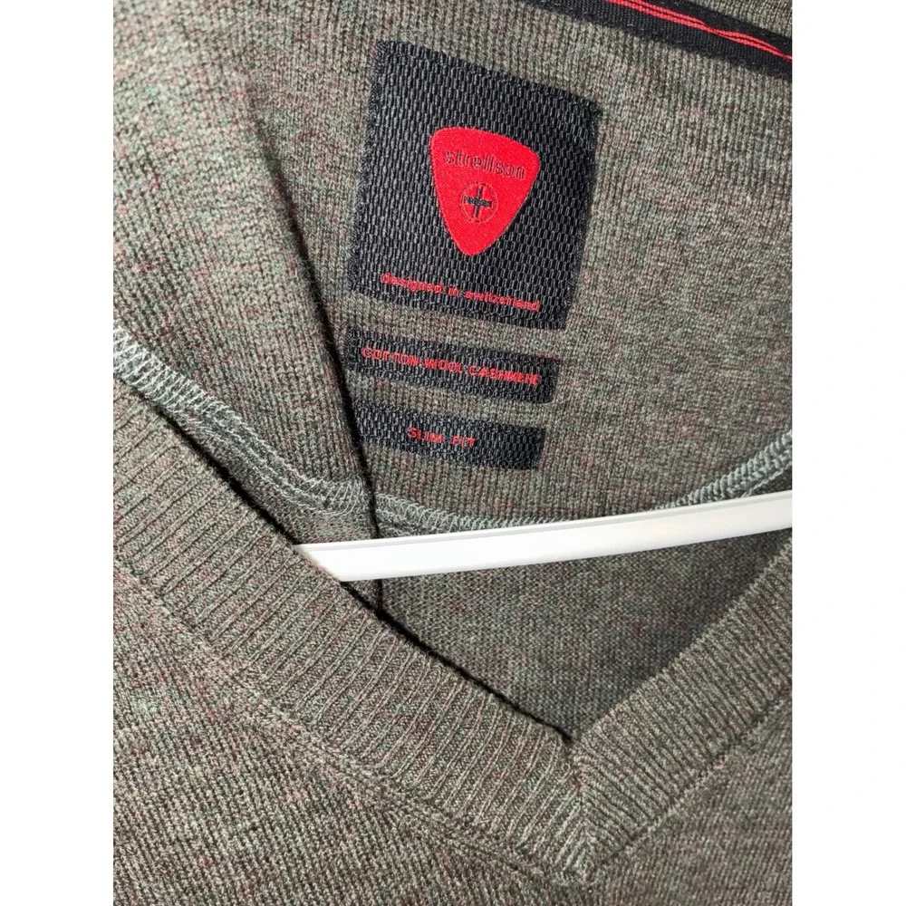 Strellson V-Neck Sweater Mens XXL Grey Cotton Wool Cashmere Slim Fit Thierry-V